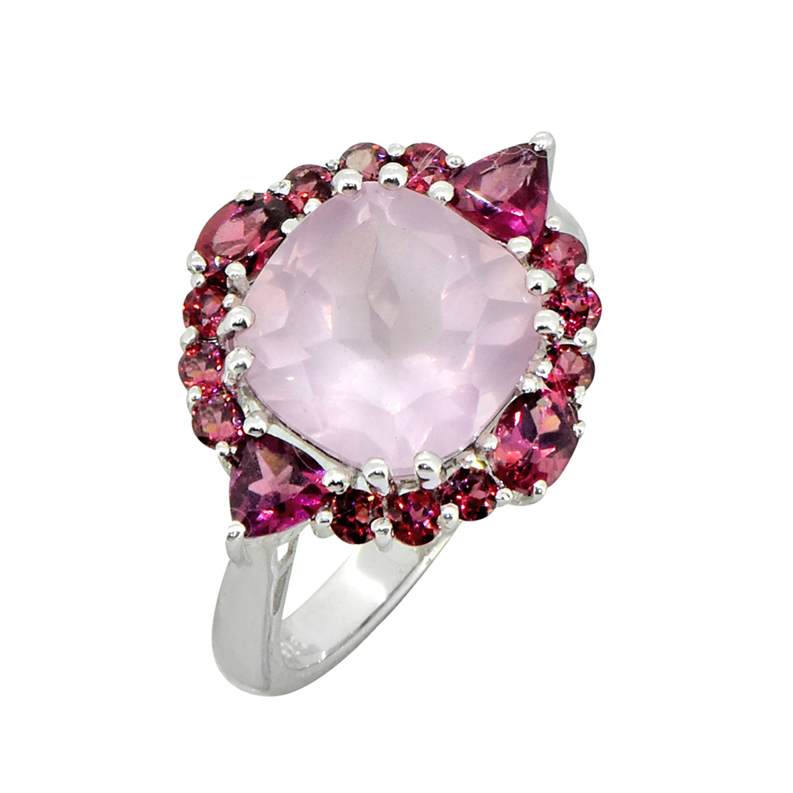 Tiramisu - Wholesale Cocktail/Statement Ring - 925 Sterling Silver Rose Quartz Gemstone Cocktail Ring4