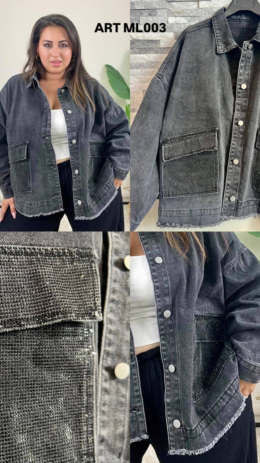 DIADEMA CURVY - Wholesale Denim Jacket - Women's - Curvy denim jacket with rhinestones0