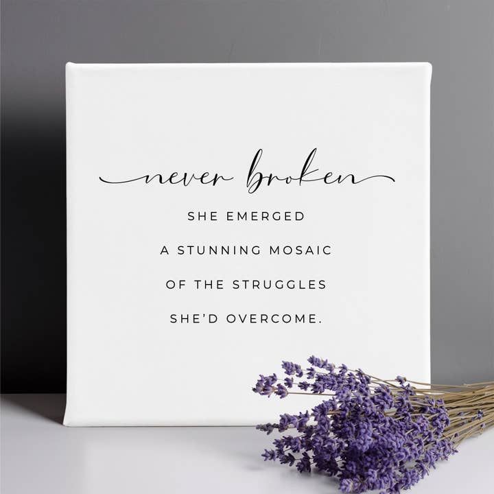 Citação “Never Broken” - Tela por atacado de Inspired Indigo