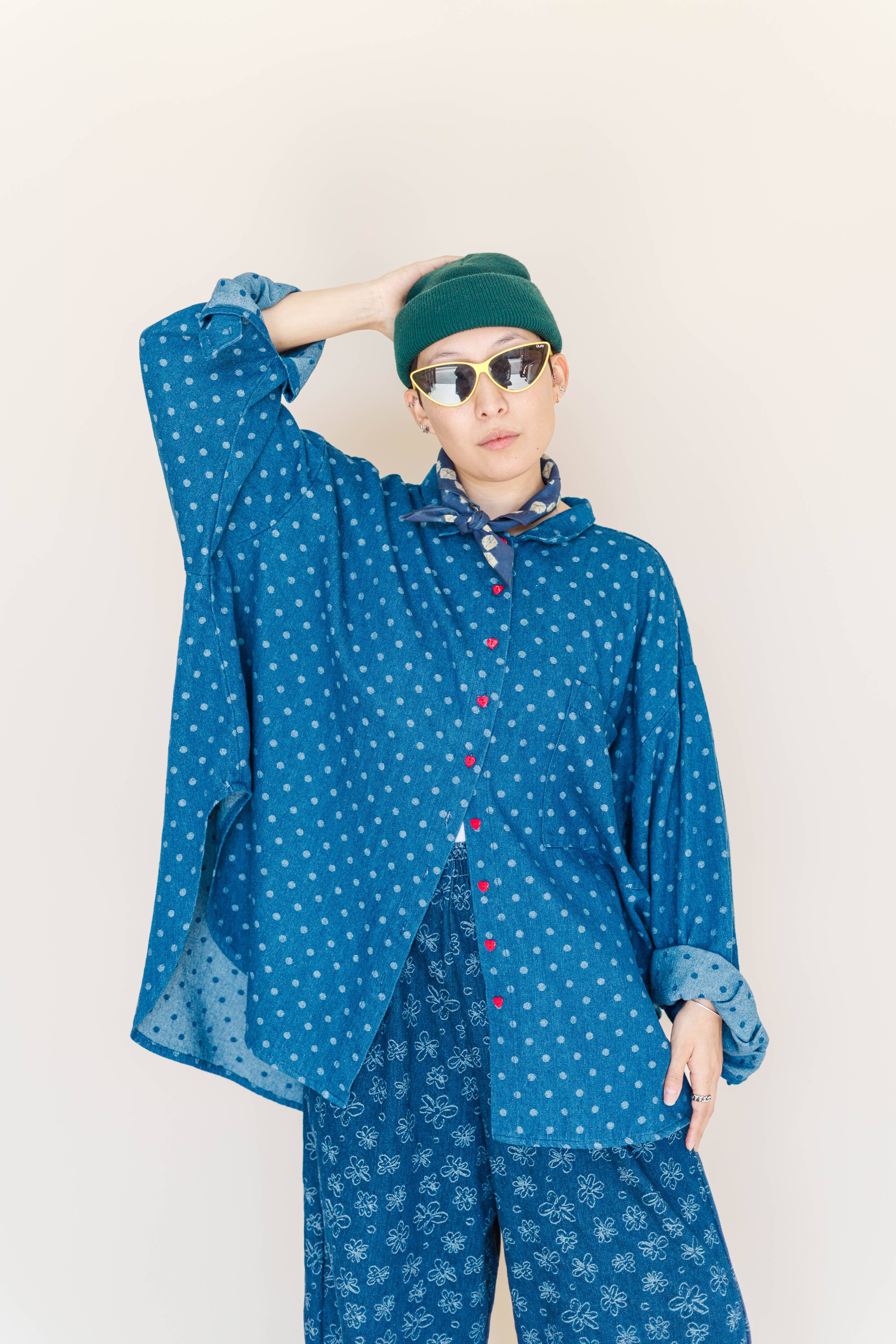 Nettle Studios - Wholesale Button Down Shirt - Women's - Size Inclusive Plus Size Polka Dot Denim Button Up Shirt8