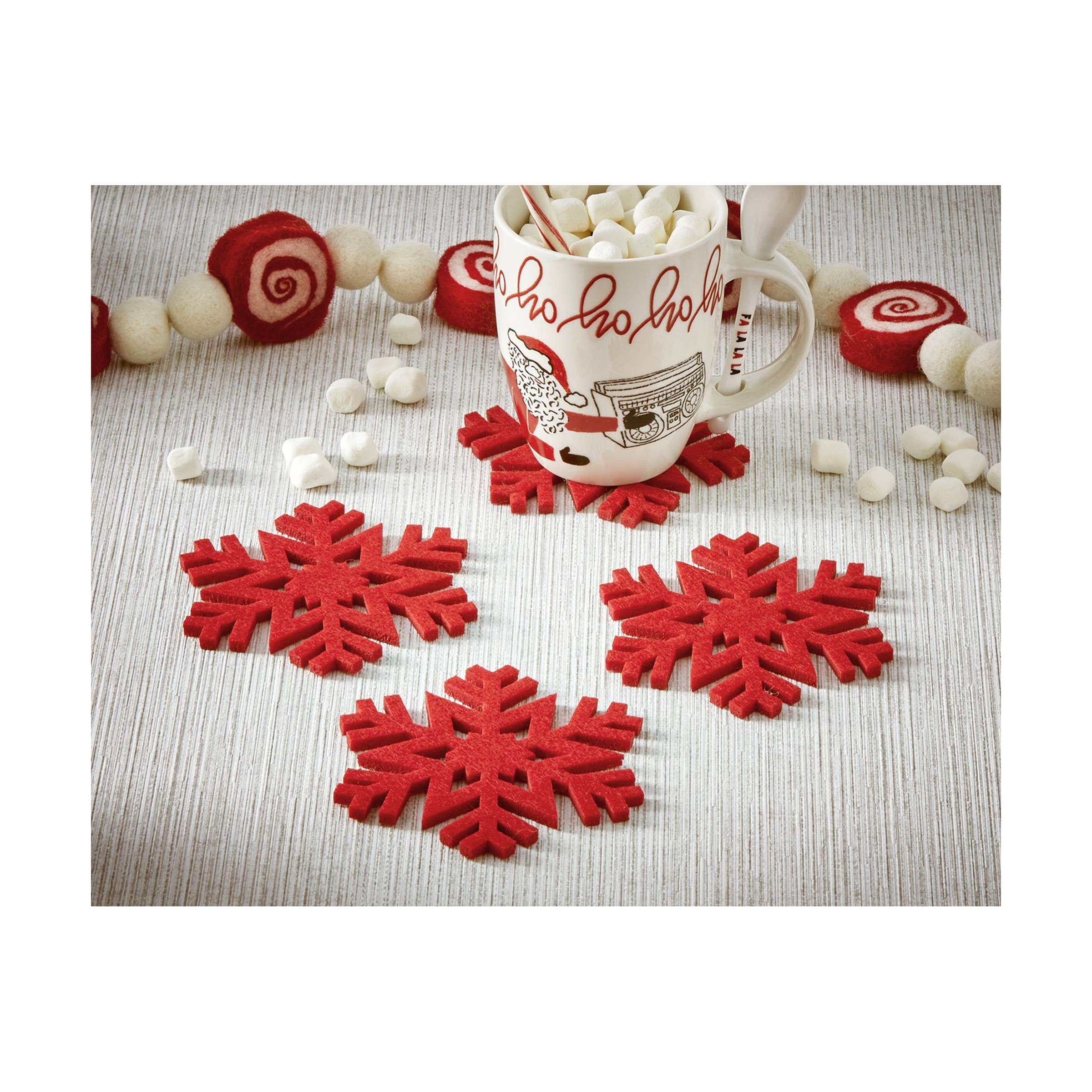 tag - Wholesale Coasters - Snowflake Coaster Set/4 Red Polyester Christmas1