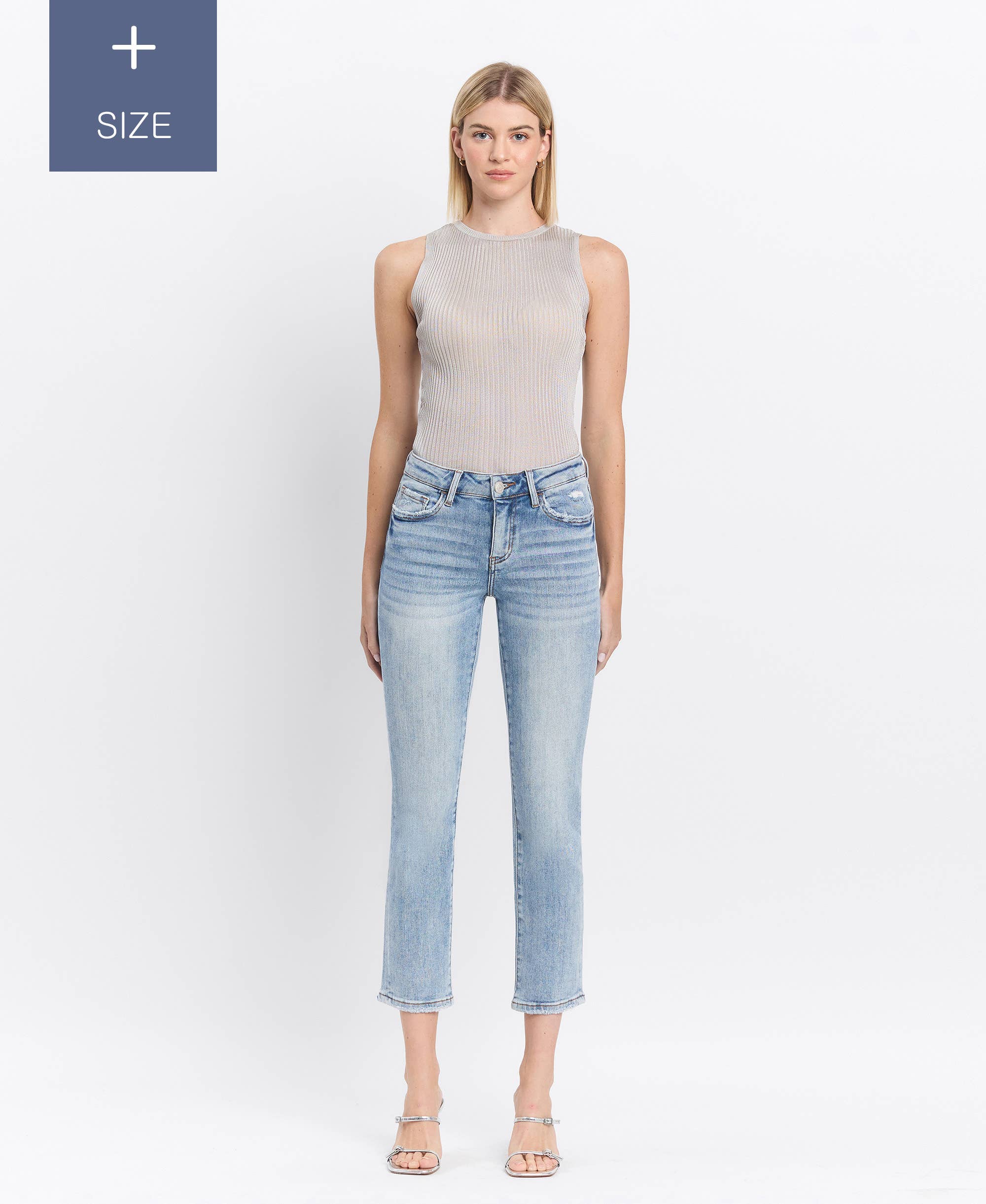 fordele PLUS SIZE MID RISE CROP SLIM STRAIGHT JEANS LV1079-P for engroshandel på Faire4