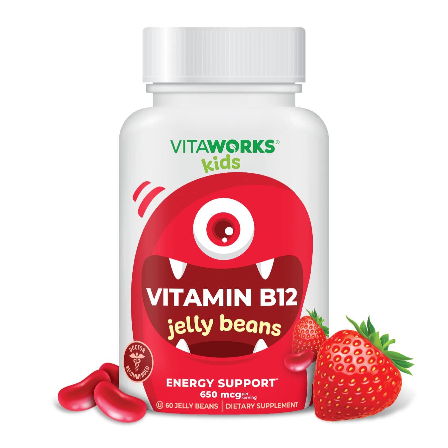 Aroma naturale di fragola VitaWorks Kids, gelatine con vitamina B12, energia cellulare in vendita all'ingrosso su Faire0