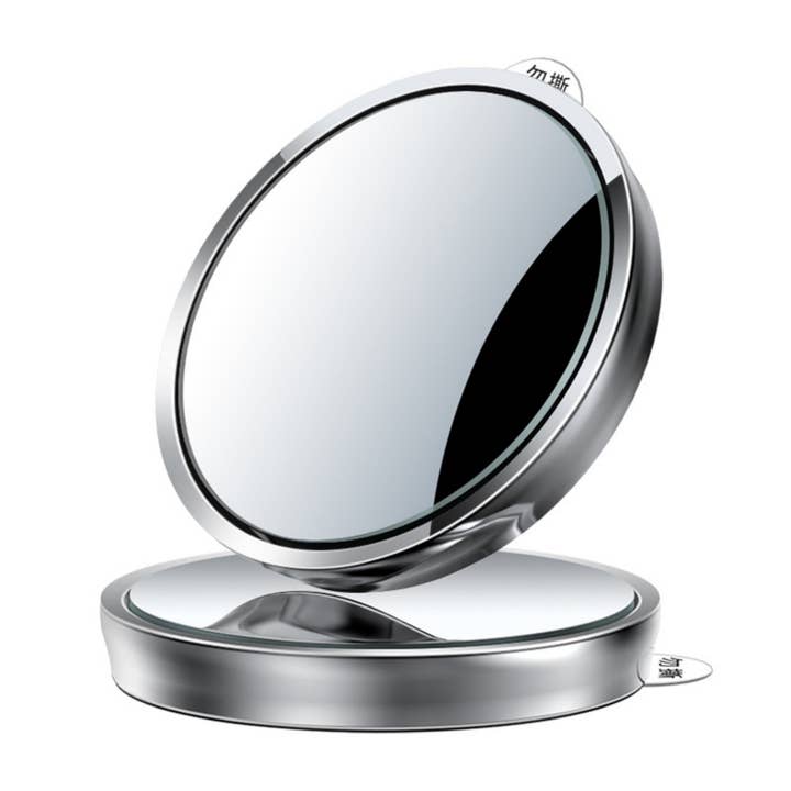 Round Silver Compact Car Mirror with Adjustable Angle for wholesale by AK Brand