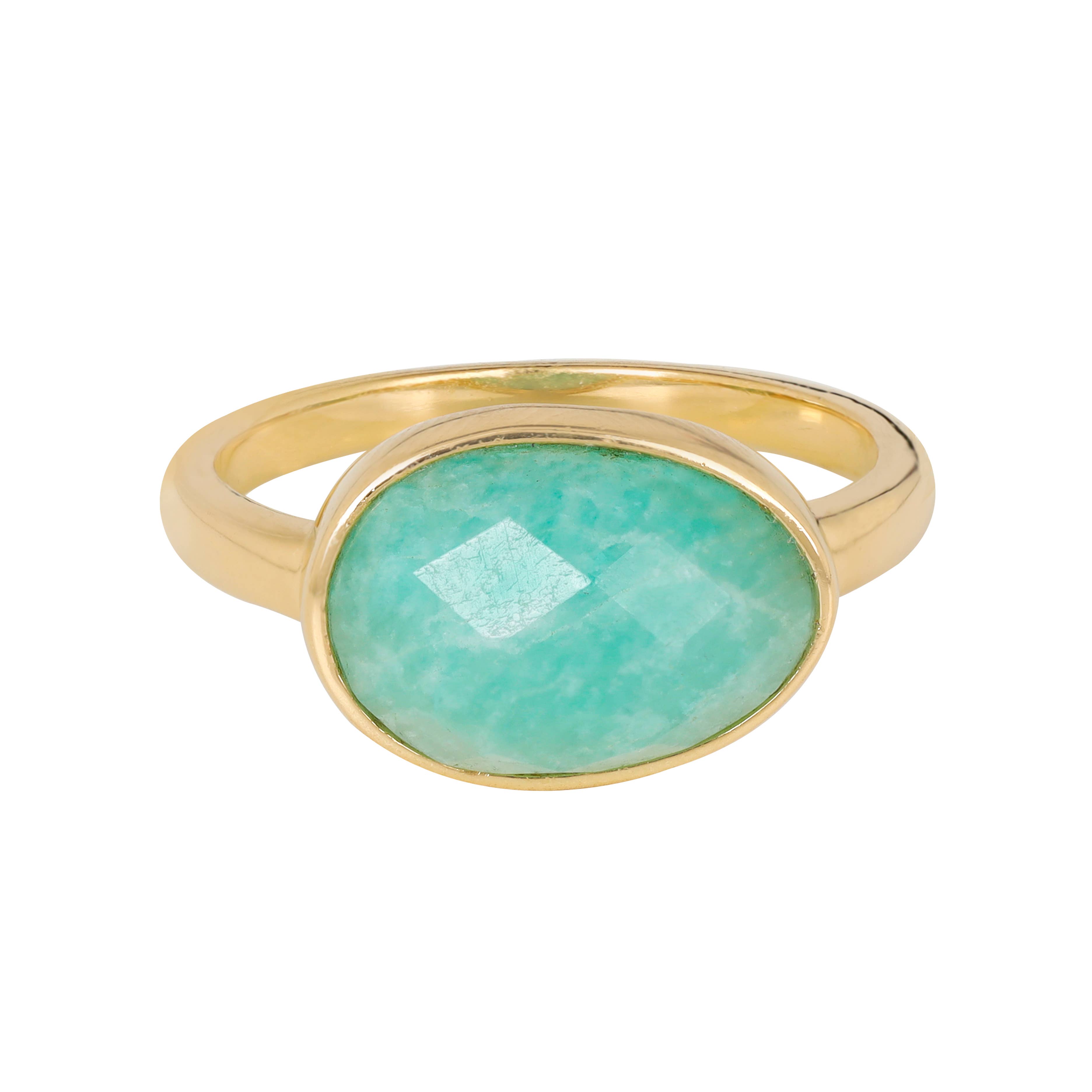 Tiramisu - Wholesale Single Stone/Solitaire Ring - Gold Plated Silver Mirage Amazonite Gemstone Ring