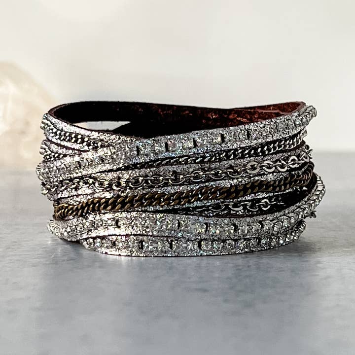 Mixed Media Wrap Bracelet In Brown Shimmer for wholesale by Presh