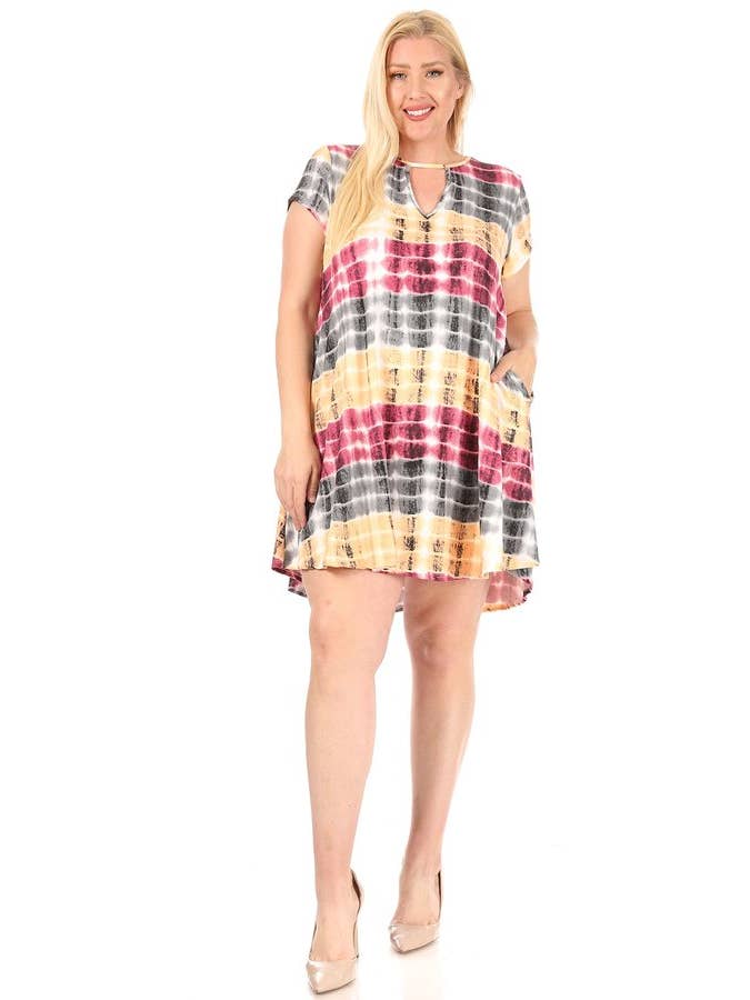 VIBE Apparel Co – wholesale Klänning - Dam – Plus slips färgämne nyckelhål sväng klänning3