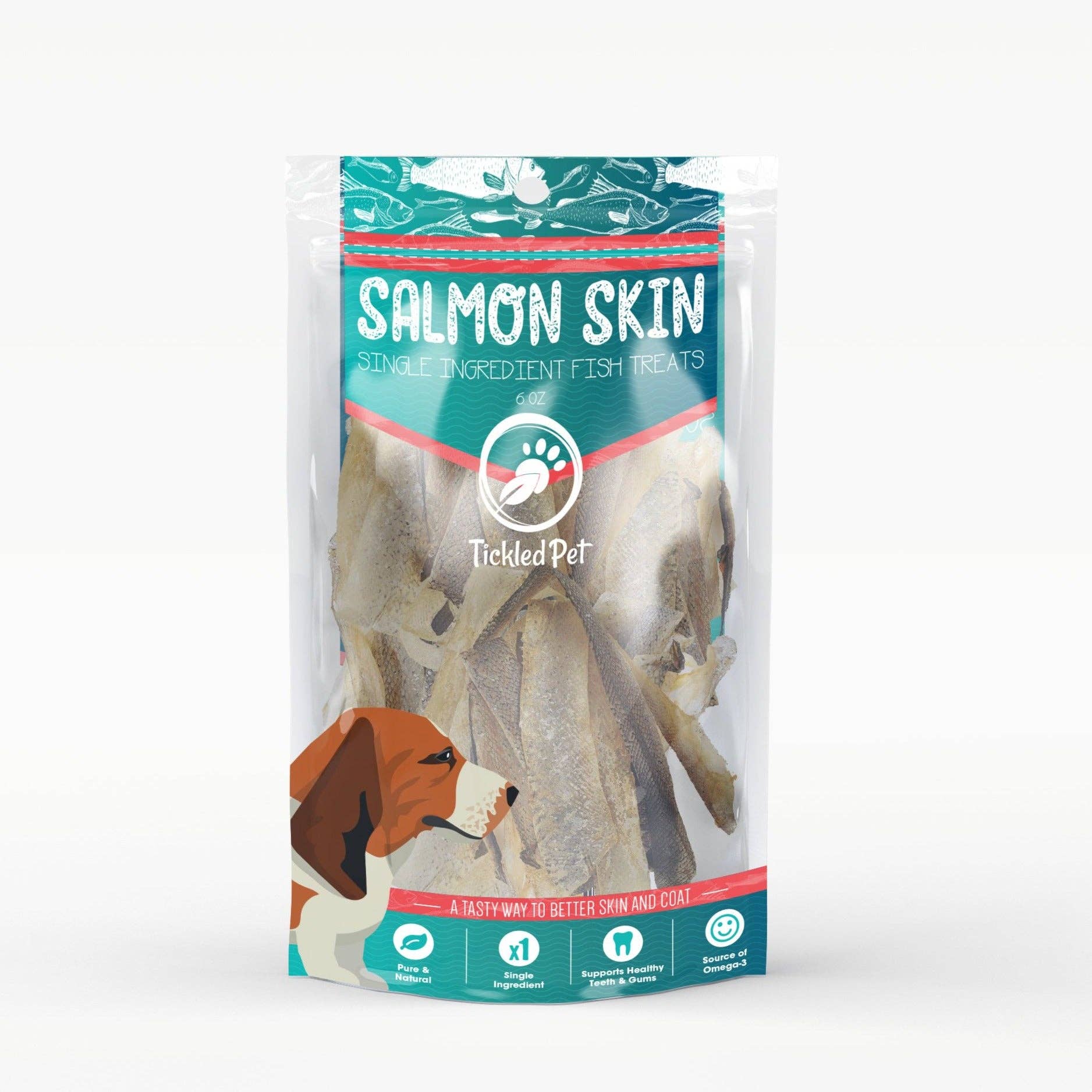 TickledPet - Wholesale Pet Treats - Dog - Salmon Skins 6 oz retail bag