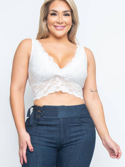 Plus Storlek V-hals Blommig Spets Bralette (JT11948) för wholesale av Wholesale Fashion Couture