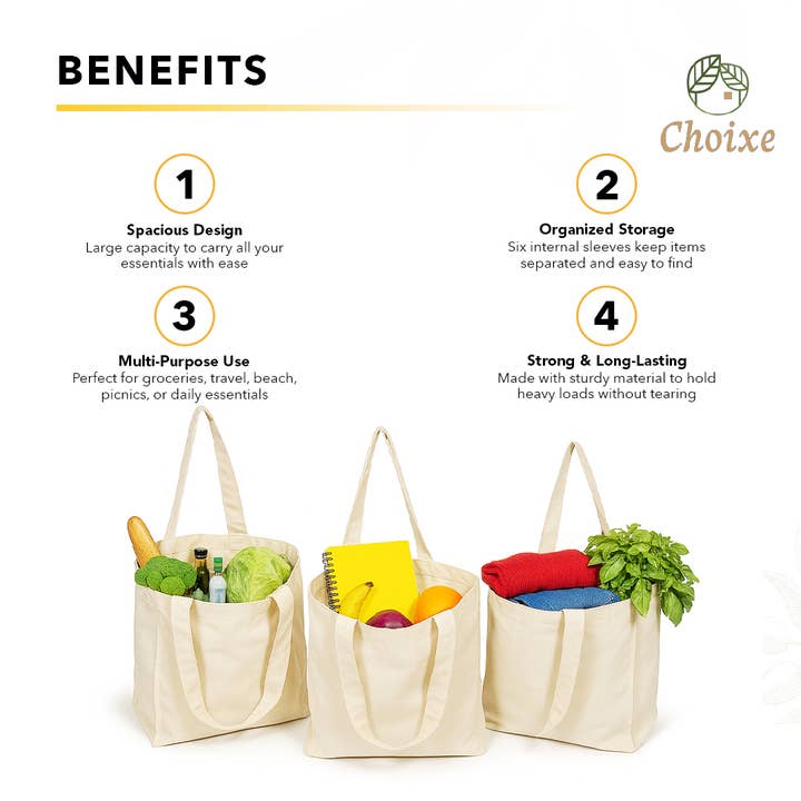 Choixe - Wholesale Grocery/Shopping Bag - Reusable Tote Bag w/6 Sleeves 4