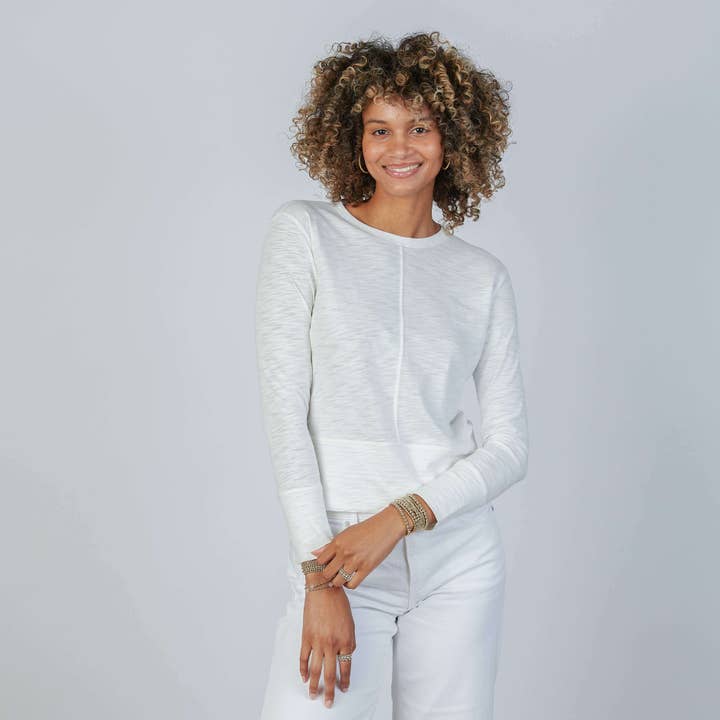 Celia Perfect Length Tee in Ivory - Long Sleeve for wholesale by erin gray