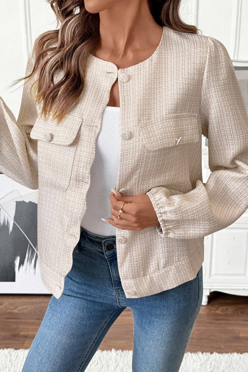 APRICOT CWOCO00168_CHANEL-STYLE SINGLE-BREASTED TWEED JACKET for wholesale on Faire2