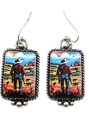 Boucles d'oreilles pendantes à motif western pour la vente par Snowing West