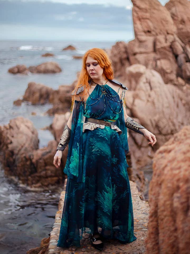 Costurero Real – Engroshandel Kjole - Dame – Havfrue Halter kjole blå grønne alger Kvinde chiffon kjole