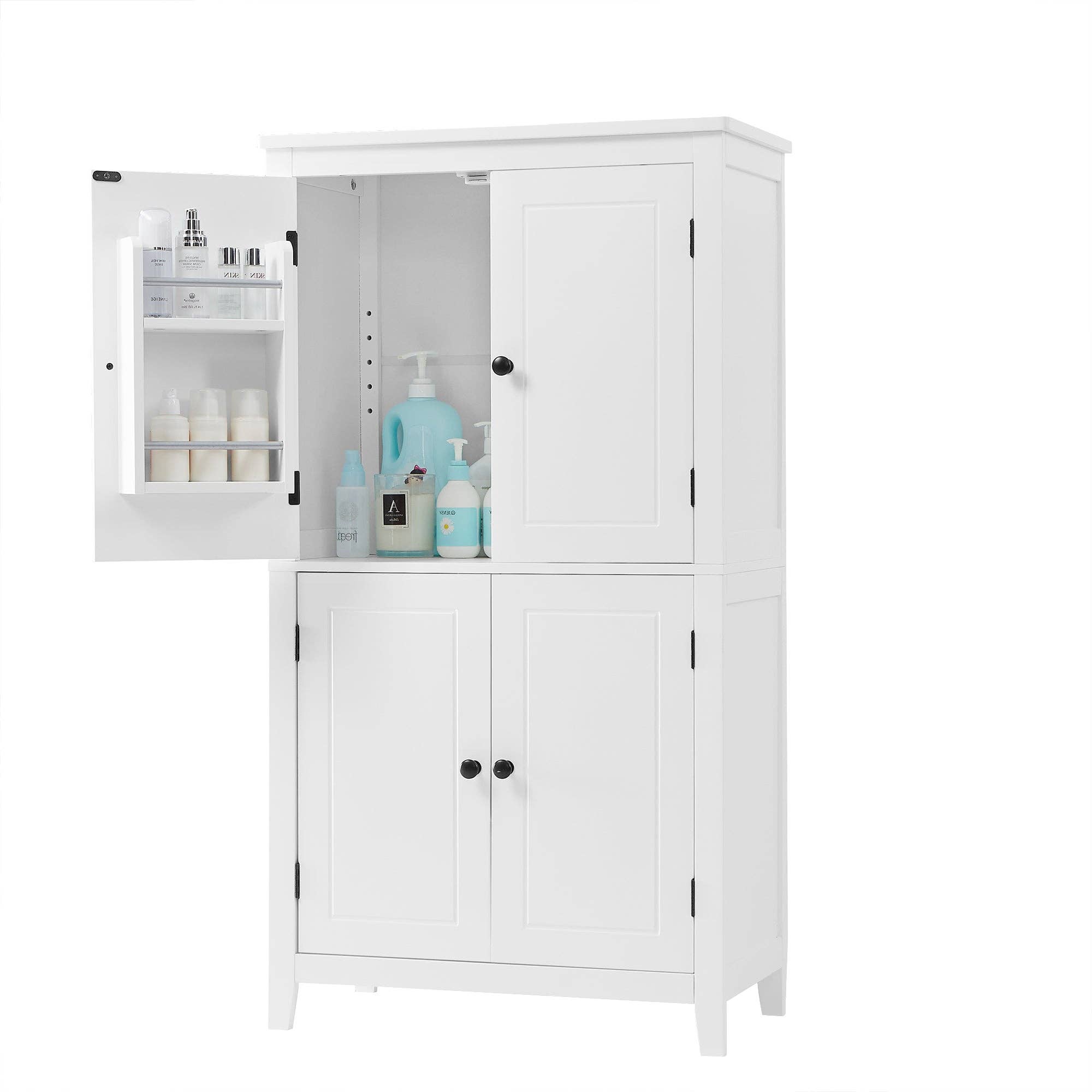 Orange County Decor - Wholesale Cabinet - Elegant Bathroom Floor Storage Cabinet, Bathroom Storage Unit, Freestanding Cabinet With 4 Doors, Adjustable Shelves, Adaptable Shelves, White White Mdf11