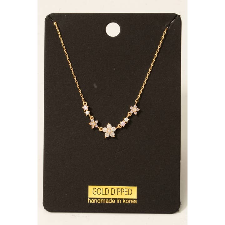 Gold Dipped Cz Floral Chain Necklace for wholesale by Fame Accessories
