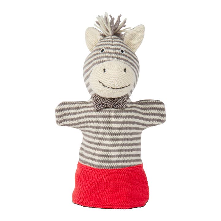Peek-A-Boo Zebra Hand Puppet Gray Cotton for wholesale by tag
