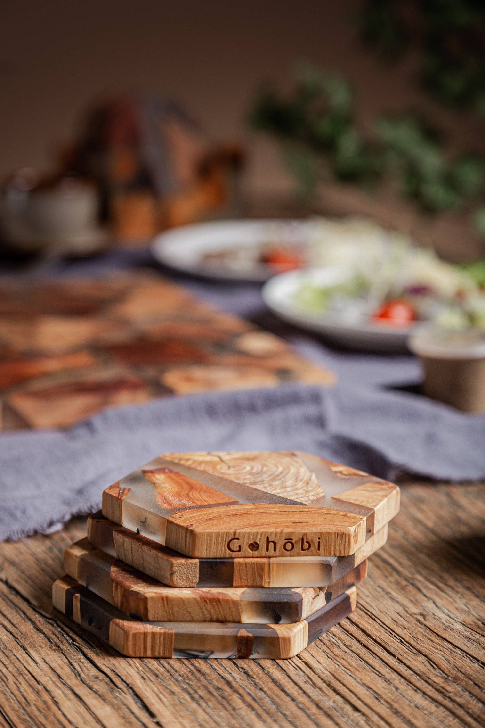 Gohobi （We cover U.S. import duties） – wholesale Underlägg – Gohobi Hexagon Trä- och Hartsunderlägg (11 cm)1