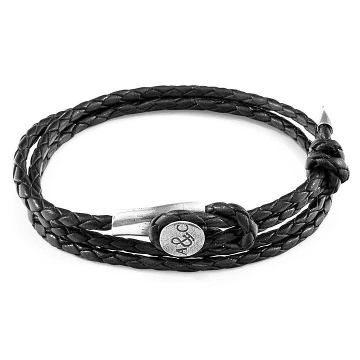 Dundee Silver and Braided Leather Bracelet for wholesale by ANCHOR & CREW