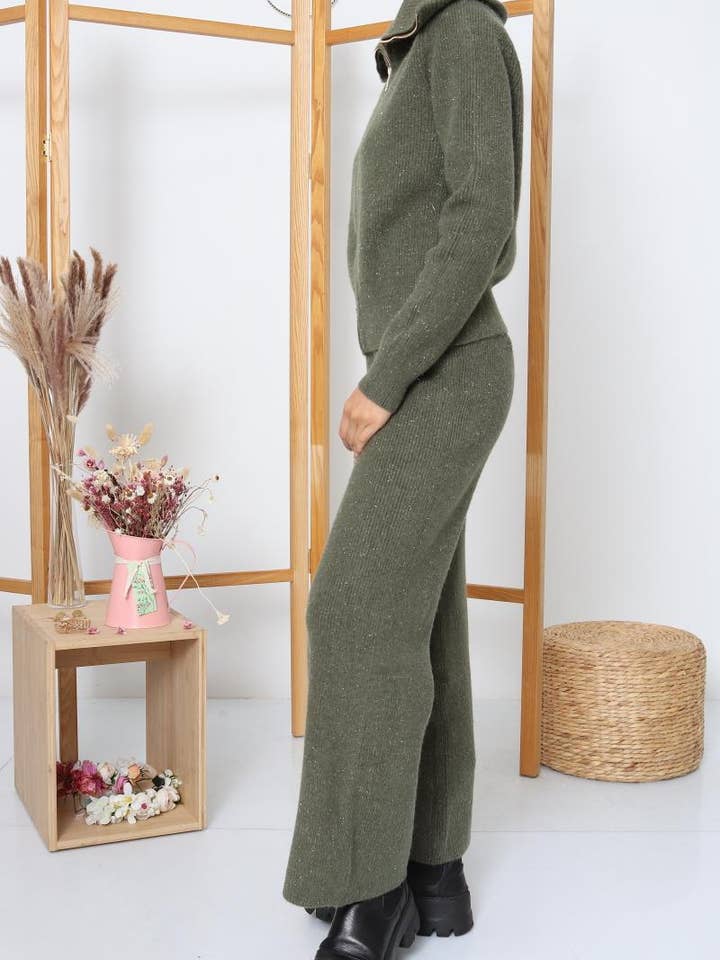 DIX-ONZE - Wholesale Top & Pant Set (NOT Loungewear) - Women's - Zipped Knit Set – Wide Collar Jacket & Straight Pants13