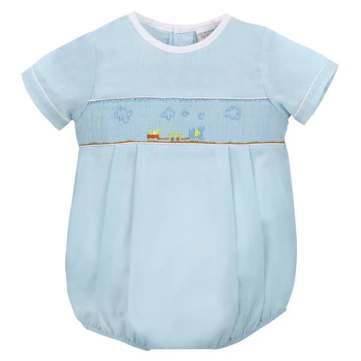 Julius Berger & Carriage Boutique - Wholesale Clothing Set - Baby - Baby Boy Creeper Romper With Hat - Blue Train