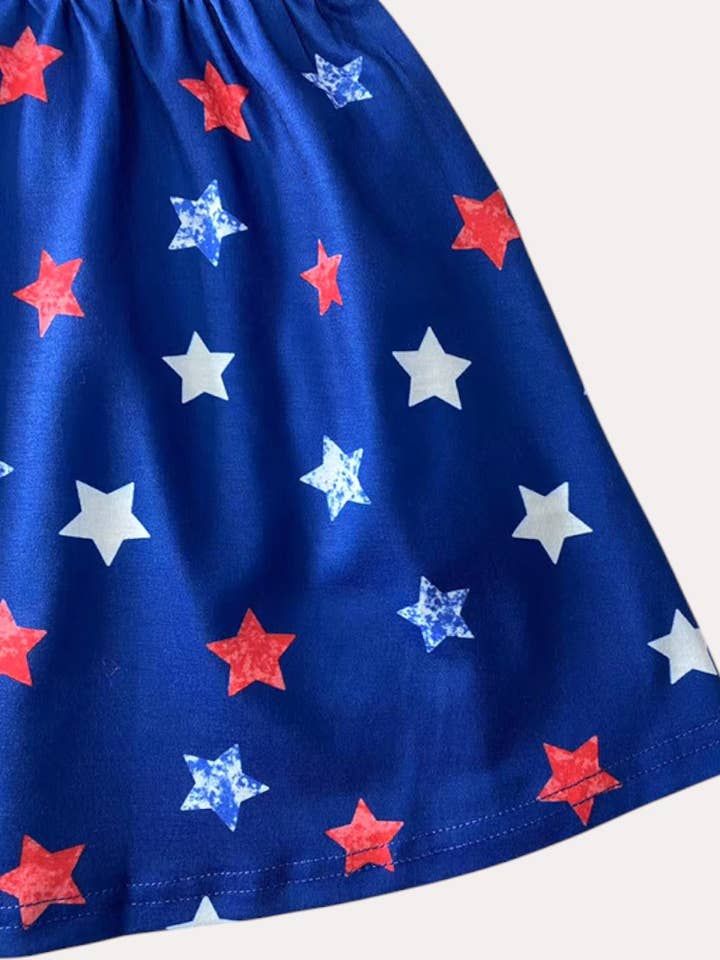 luluclothes - Wholesale Dress - Kids - Royal blue stars girls dress w/red bow on back
