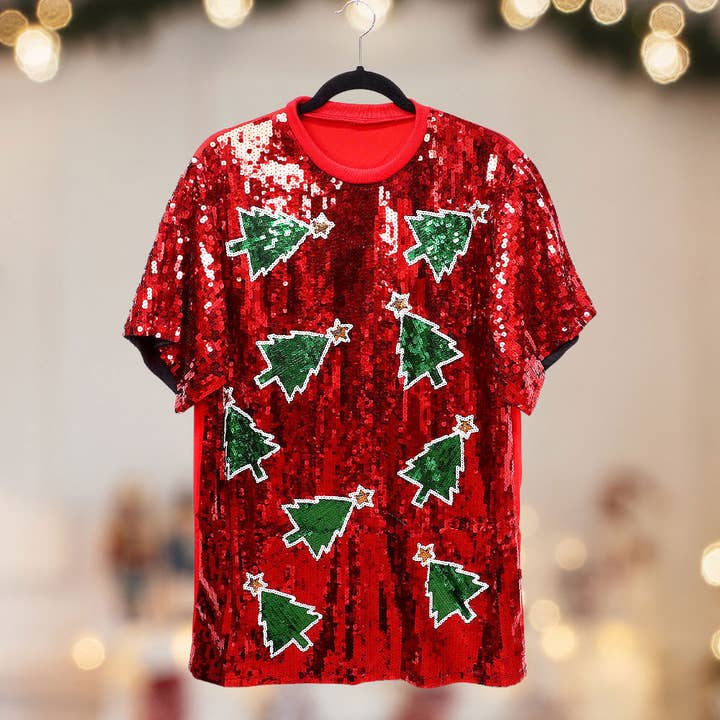 Wona Trading, Inc. - Wholesale T-Shirt - Women's - Christmas Tree Sequin Jersey Top