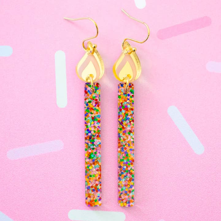 Glitter Confetti Birthday Candle Earrings for wholesale by Momenti di Vita