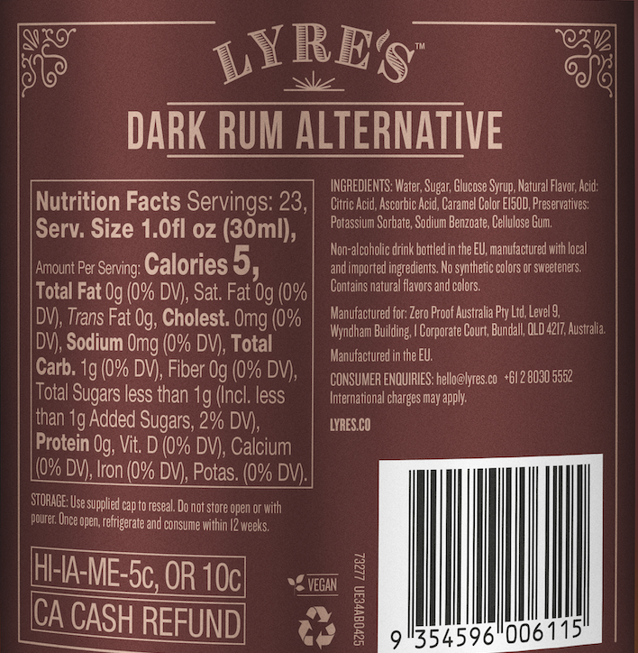 Zepeim - Wholesale Non-Alcoholic Spirits/Wine/Beer - Lyre's - Dark Cane Spirit4