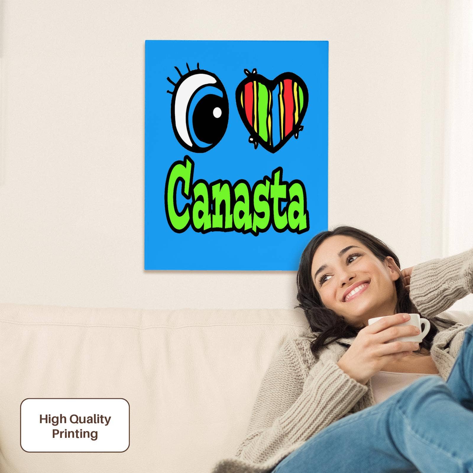 3dRose - Wholesale Art Print - 3dRose, Bright Eye Heart I Love Canasta, Museum Grade Canvas Wrap1