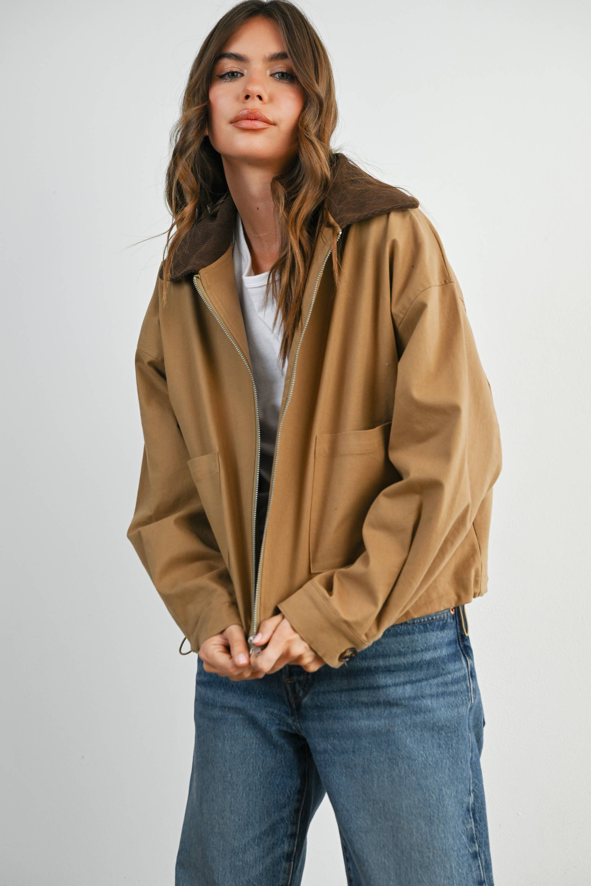 BUTTERMELON - Wholesale Jacket - Women's - Collared Zip-Up Drawstring Jacket - BMJ782518