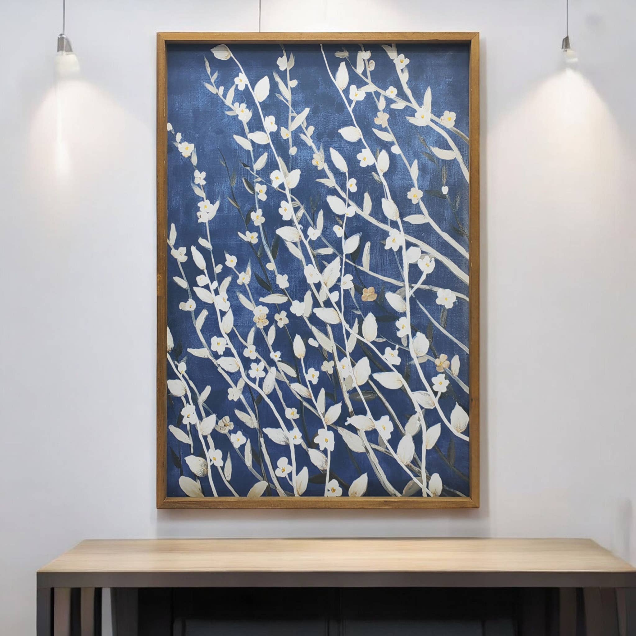 HomeRoots - Wholesale Painting/drawing - Azure Blossoms Brown Framed Canvas Wall Art0