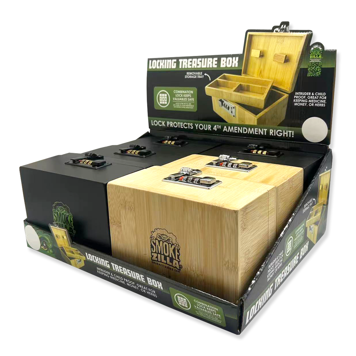 Wholesale SMOKEZILLA LOCKING WOOD TREASURE BOX 6/DISPLAY for your