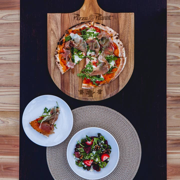 Picnic Time Family of Brands - Wholesale Pizza Wheel - Toy Story Pizza Planet - Acacia Pizza Peel Serving Paddle