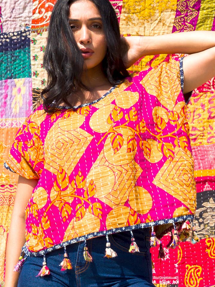 Sevya Handmade - Vente Chemisier – femme - Haut court en kantha de coton7