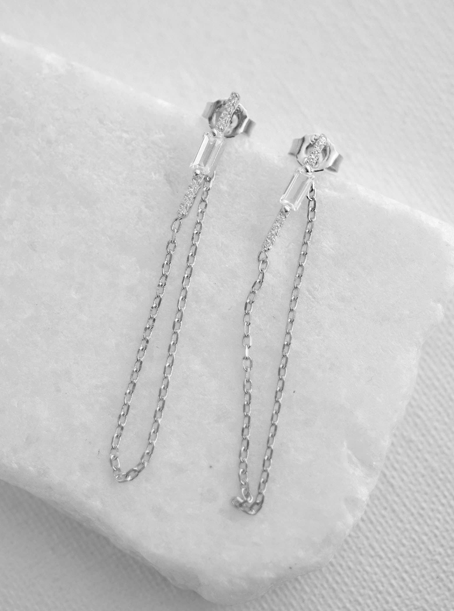 FELIX Z DESIGNS - Wholesale Dangle Earrings - CZ Bar with Baguette CZ Thread Earrings1