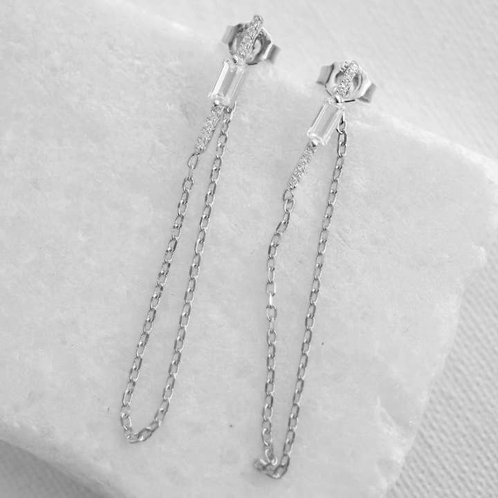 FELIX Z DESIGNS - Wholesale Dangle Earrings - CZ Bar with Baguette CZ Thread Earrings1