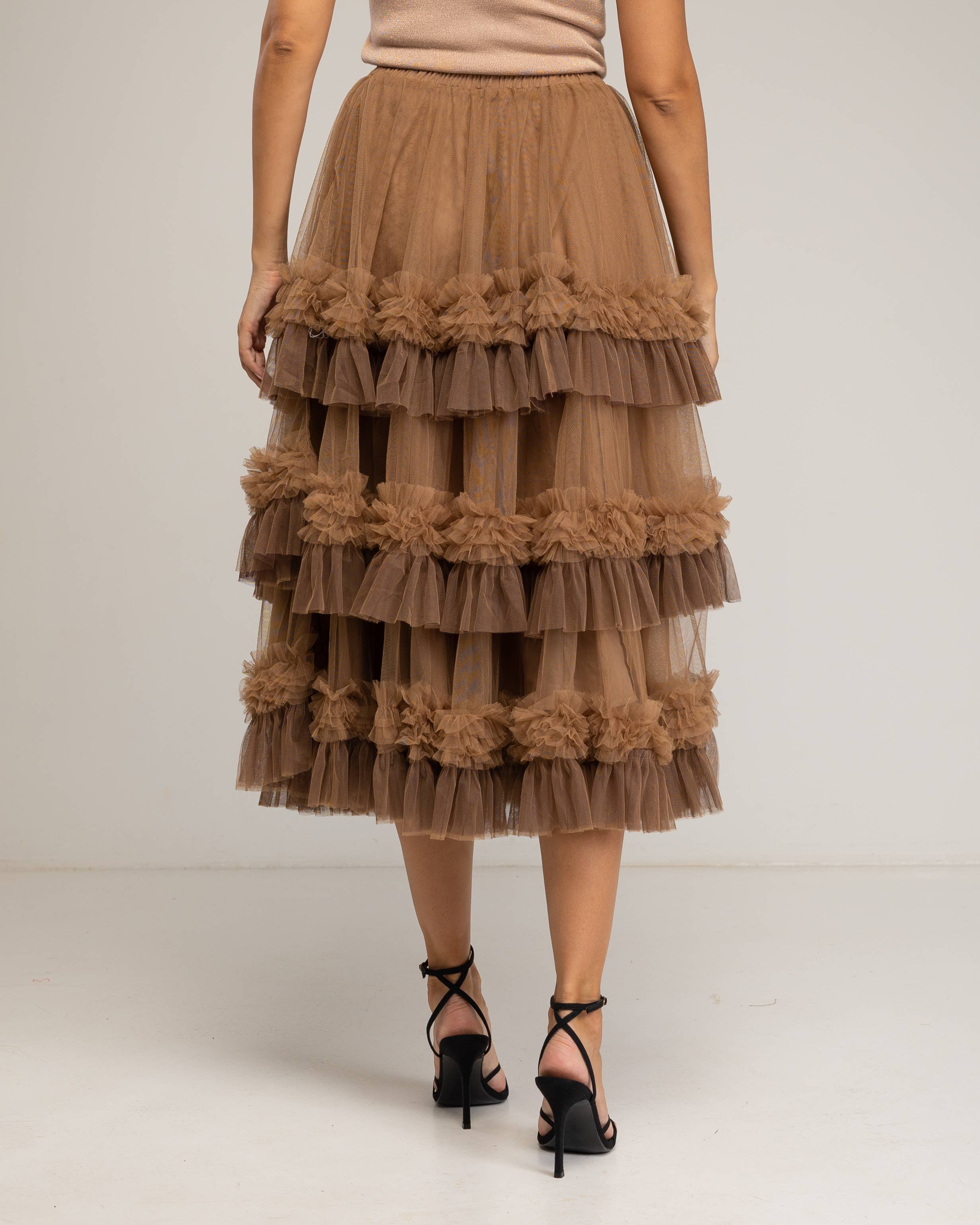 Brown SKIRT8122_Tulle skirt. for wholesale on Faire2