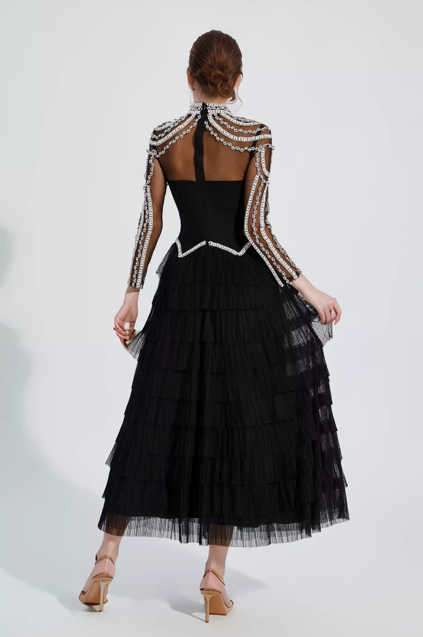 Black SY451 Luxury Handmade Beaded Dress with Fluffy Tulle Skirt for wholesale on Faire14