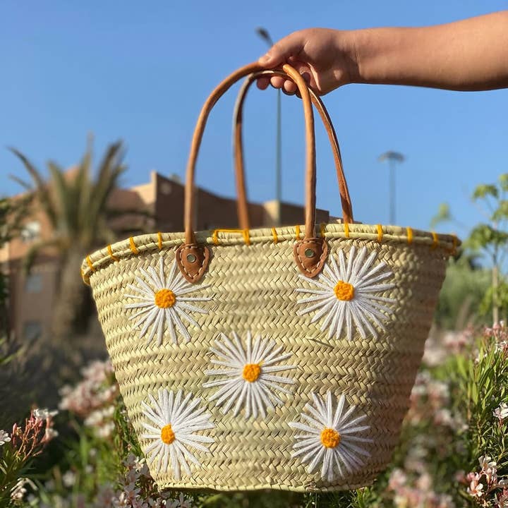 Marokkanische Strohtasche mit Ledergriffen – Französischer Markt für den Großhandel von Moroccan House