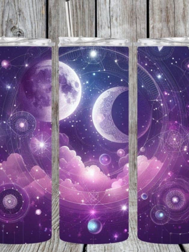 Purple celestial tumbler for wholesale by Eclectic Wallflower Boutique