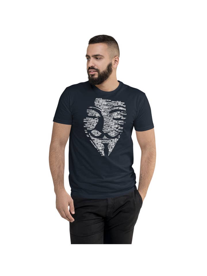 Sweats & Tees Ltd – wholesale Screen printed t-shirt – Men′s – Ben Anonymous Face Print T-Shirt Navy