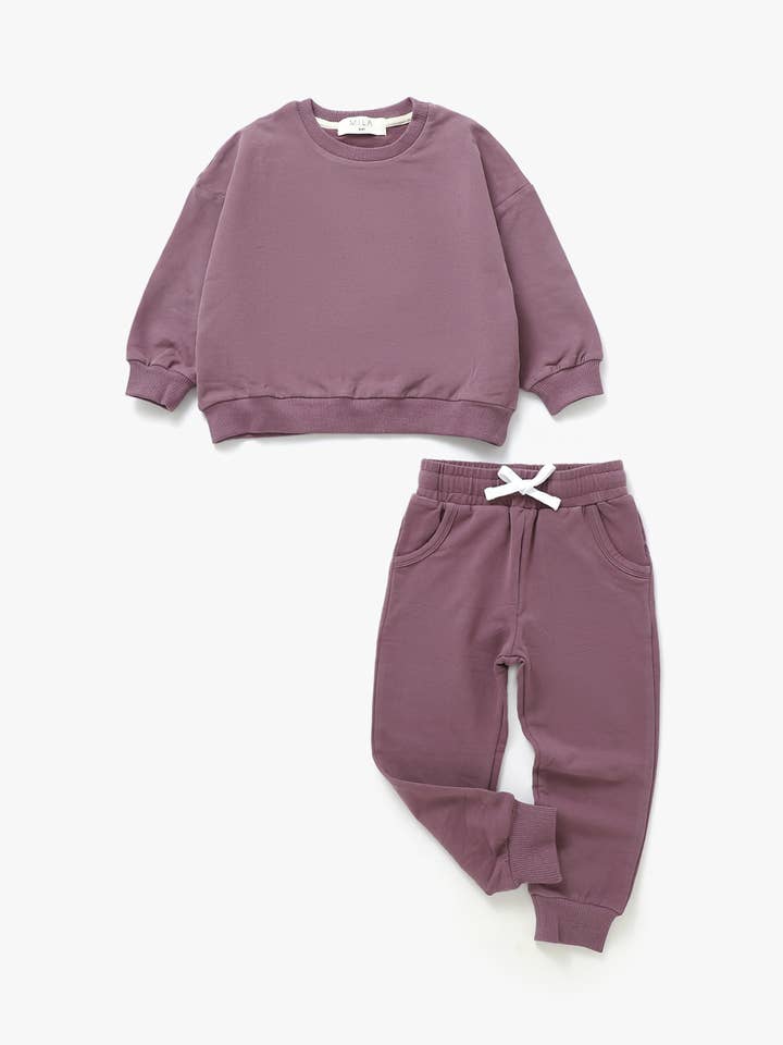 Mila & Co. - Wholesale Top & Pant Set - Kids - Sweatshirt & Jogger Set | Plum0