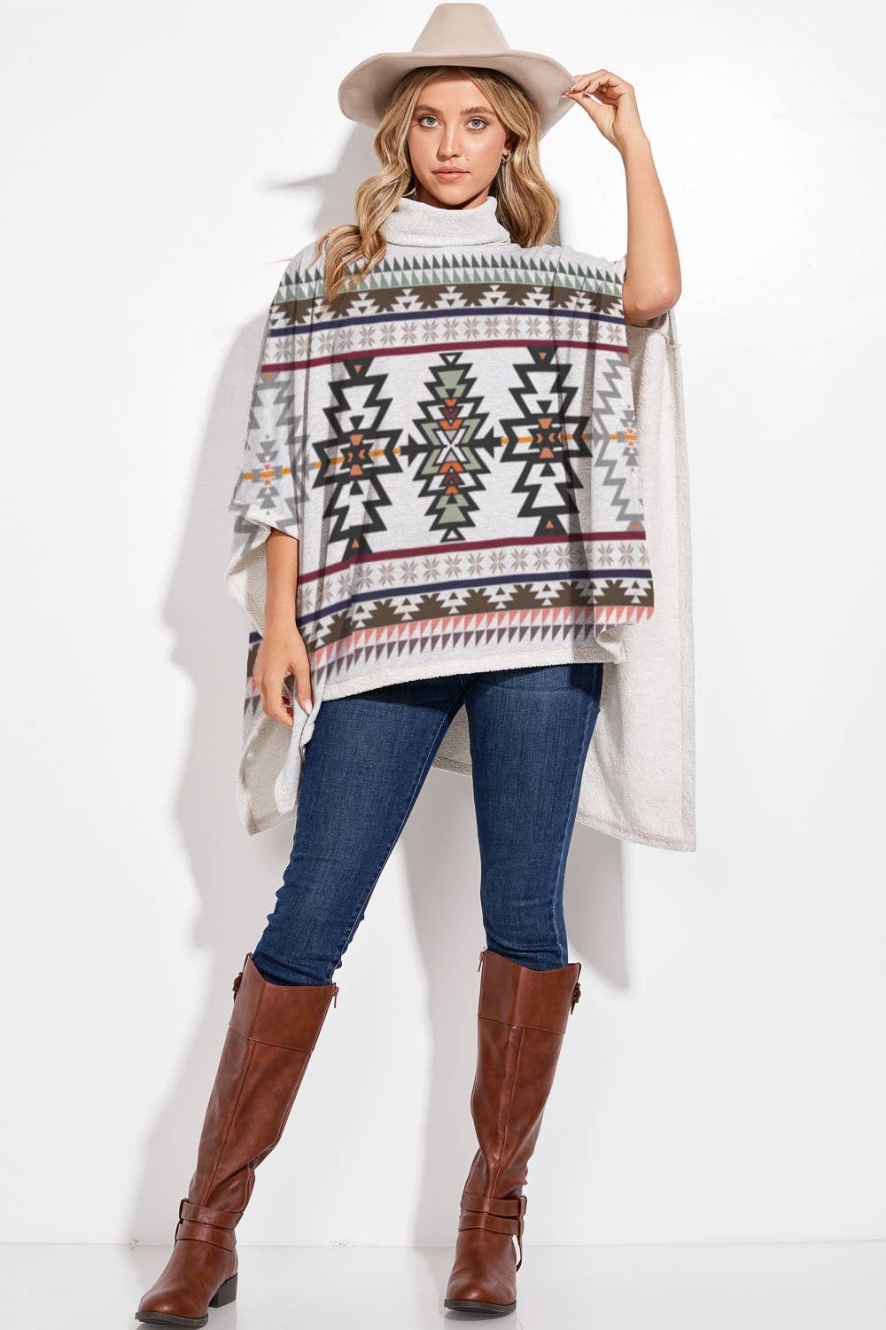 Phil Love – Großhandel Poncho – Damen – T773S2037 - Lässiger aztekischer Poncho mit Rollkragen7