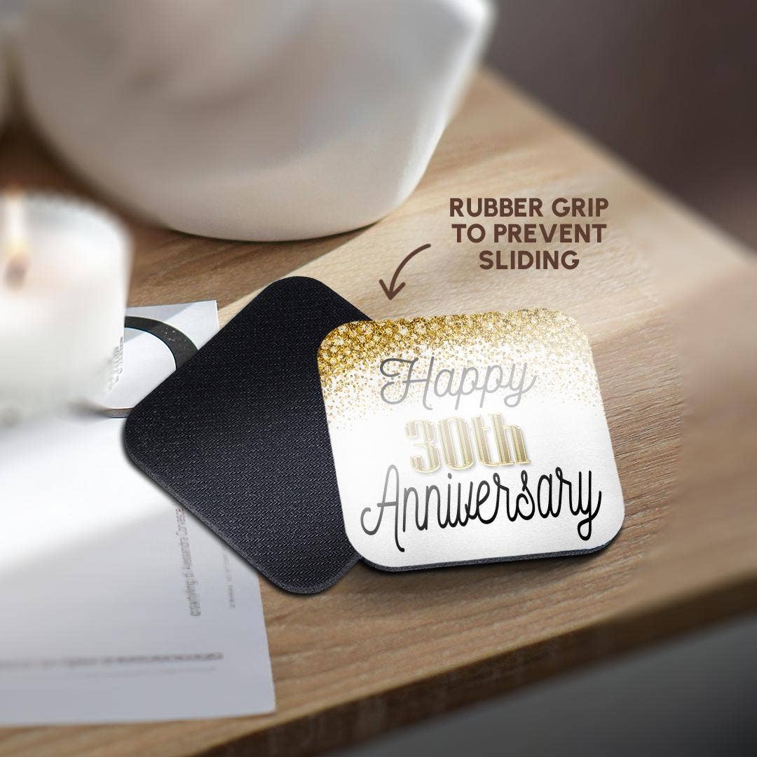 3dRose - Wholesale Coasters - 3dRose, Happy 30th Anniversary Image Of Gold Image Of Diamond Glitter, Coaster10