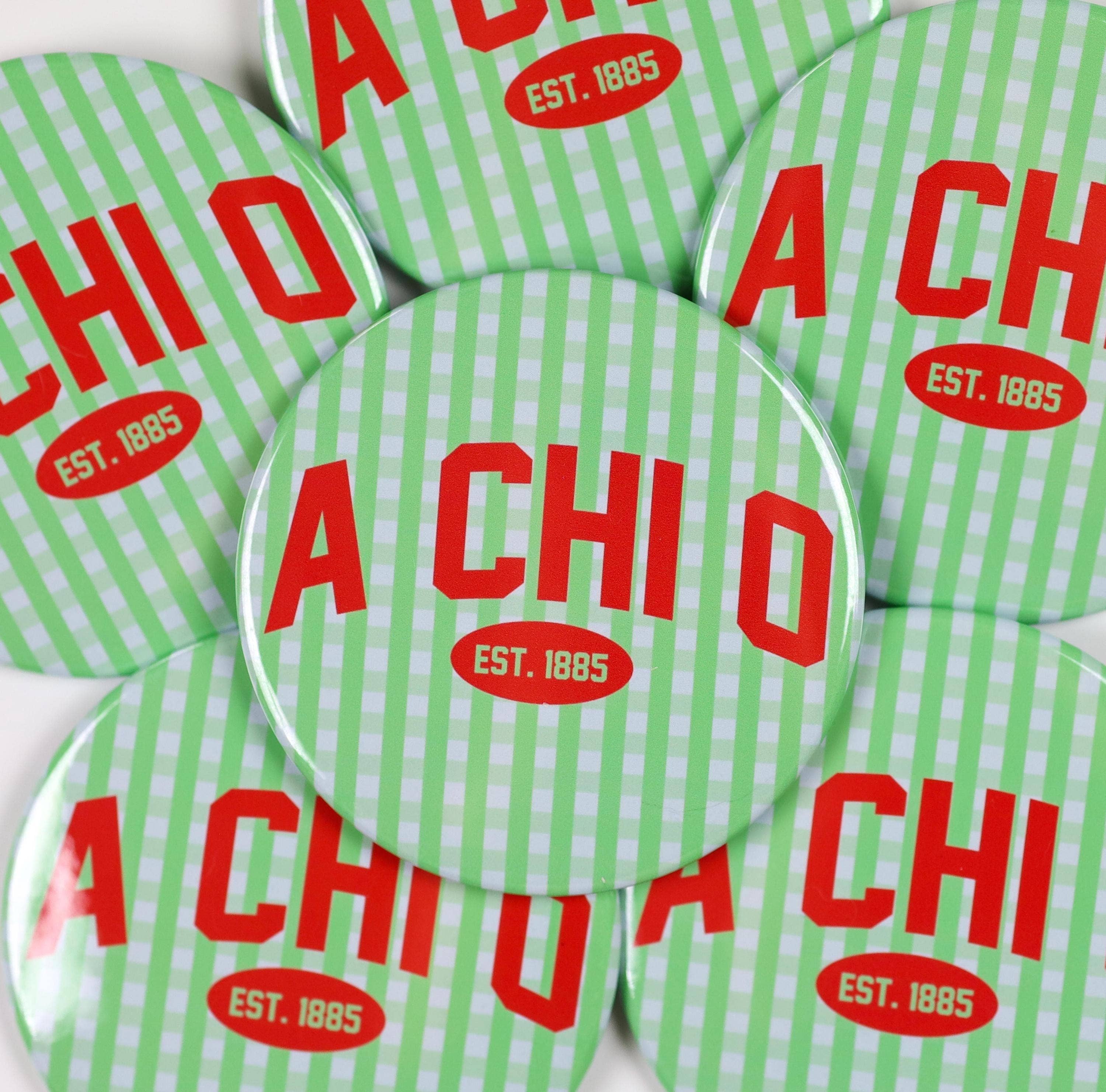 Tailgated Co. - Wholesale Lapel Pin/Button - Alpha Chi Omega Gingham Button