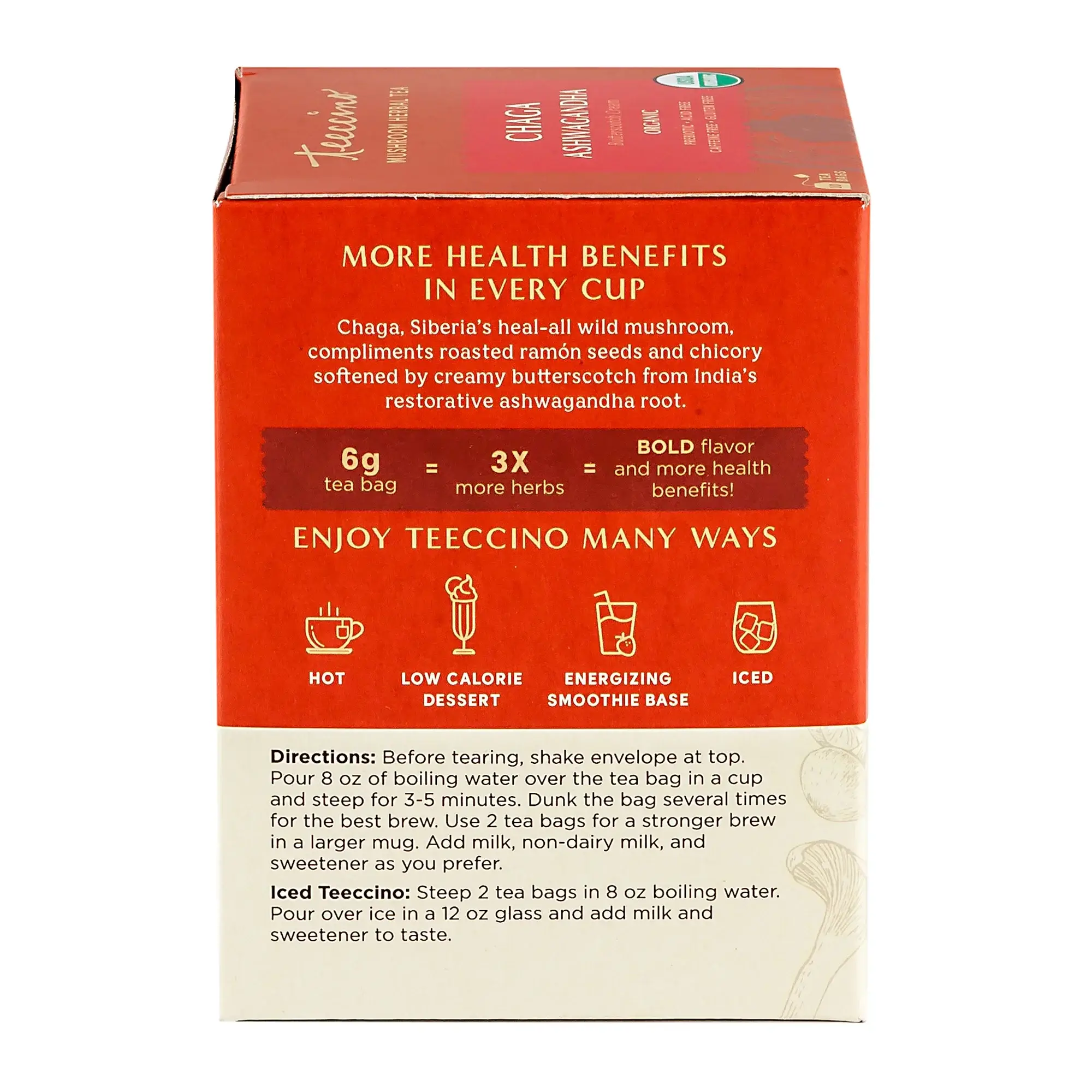 Teeccino - Wholesale Health/Detox Tea - Chaga Ashwagandha Organic Mushroom Tea Caffeine Free 10ct3