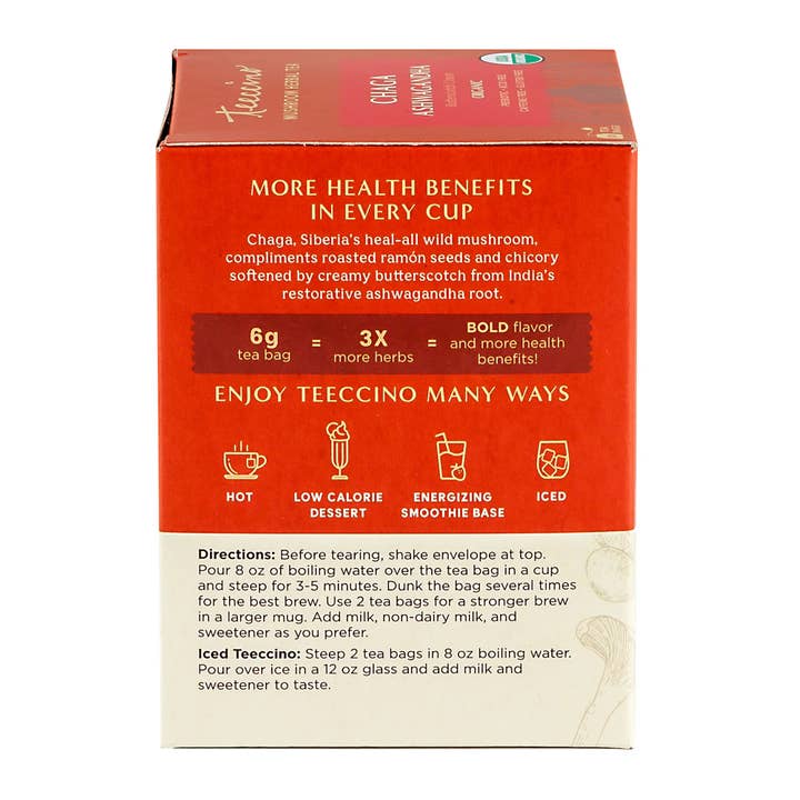 Teeccino - Wholesale Health/Detox Tea - Chaga Ashwagandha Organic Mushroom Tea Caffeine Free 10ct3