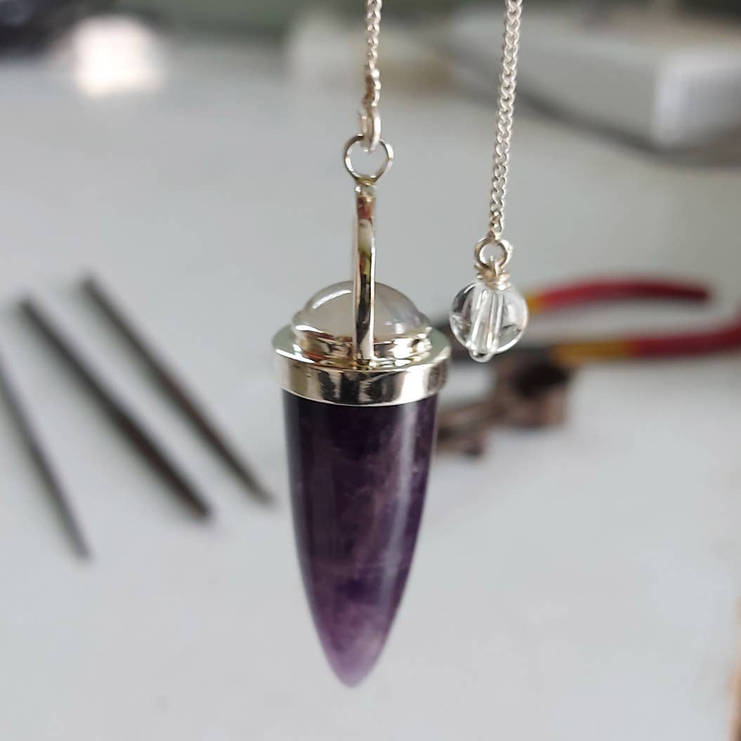 Crystal Earth Sterling - Wholesale Meditation Supplies - Sterling Earth Pendulum - Amethyst & Moonstone1