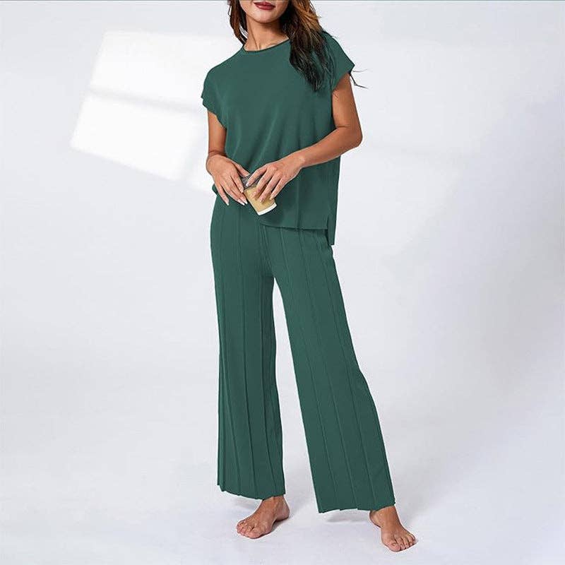 Masyal - Wholesale Top & Pant Set (NOT Loungewear) - Women's - Women's Casual Knitted Two-Piece Wide-Leg Suit8